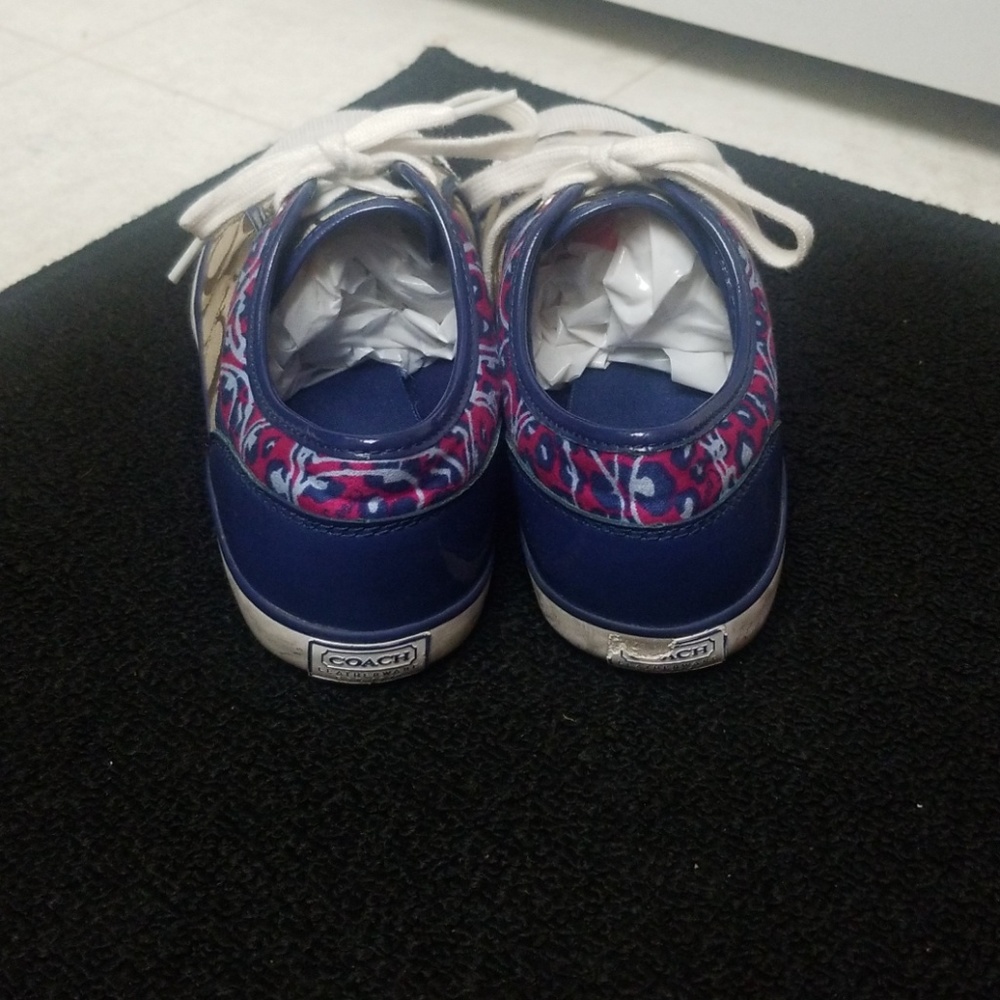 COACH signature Monogram C sneakers blue patent leather trim shoes Y2k - Picture 4 of 8